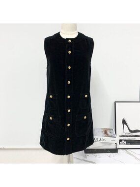 Celine Triomphe Dress Velour Sleeveless Black
